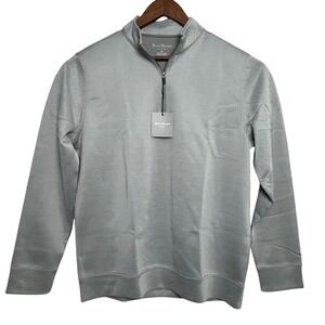 Hickey Freeman New York Mens 1/4 Zip Performance Pullover‎ Medium Gray Striped